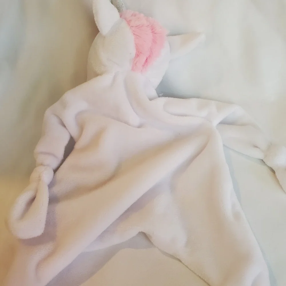White Unicorn Lovey Security‎ Blanket Knotted Ends